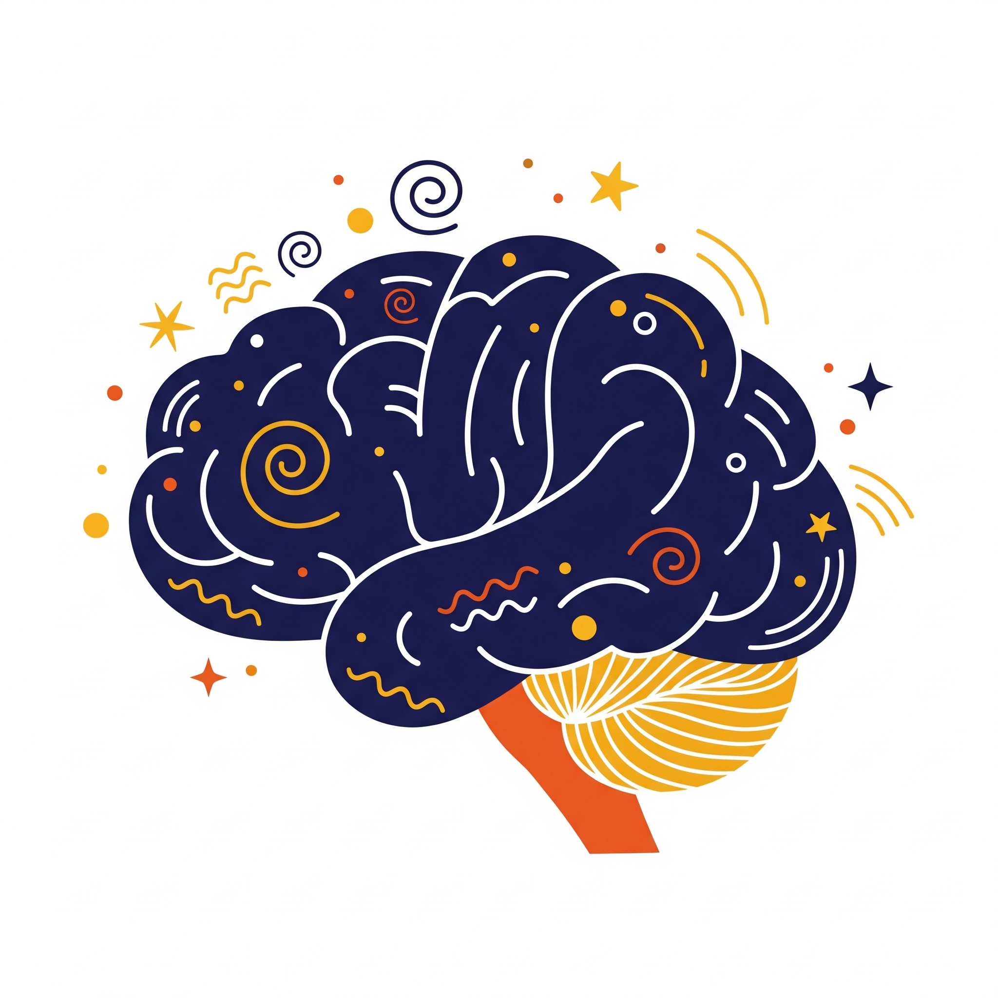 Stylized illustration of a brain with colorful accents, representing nurtured minds and potential.